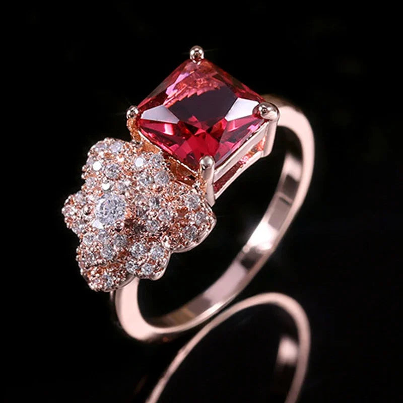 Zenat Elegant Red Corundum Ring with Large Zircon