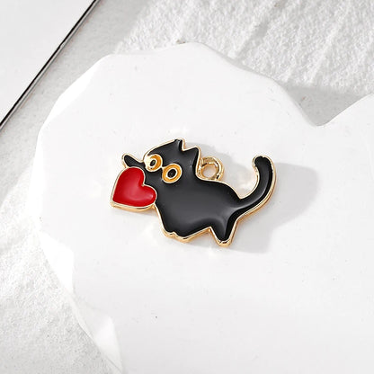 Zenat 10pcs Black Cat Enamel Charm Set