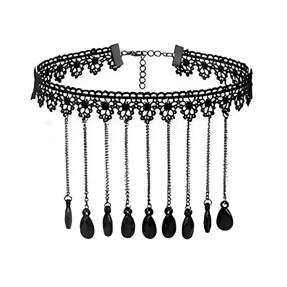 Zenat Neo-Gothic Black Lace Punk Choker Necklace
