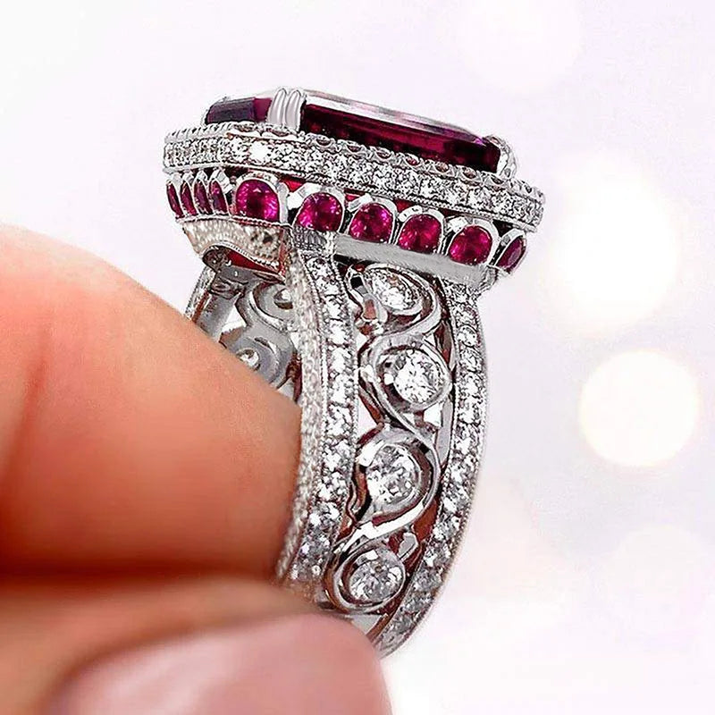 Zenat Elegant Red Corundum Ring with Large Zircon