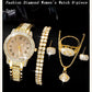 Zenat Golden Watch Ring Necklace Earrings Rhinestone Set