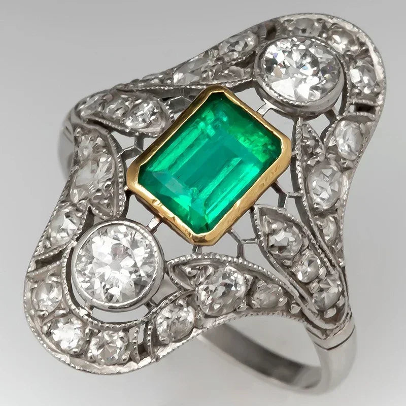 Zenat Green Oval Crystal Party Women's Ring