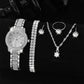 Zenat Quartz Watch Gold Luxury Ring Necklace Earring Set