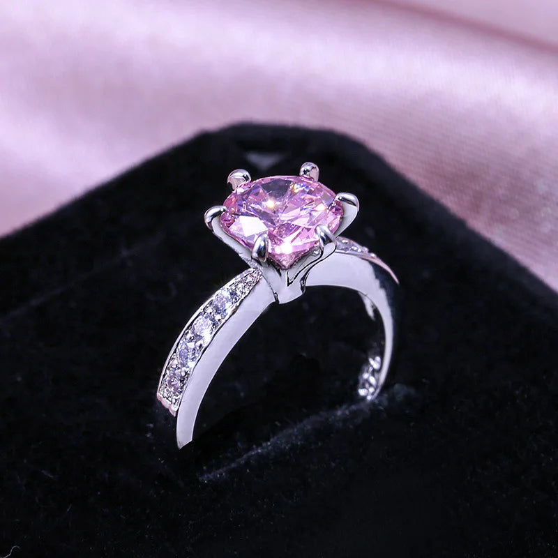 Zenat Pink Sparkling Zircon Princess Square Ring