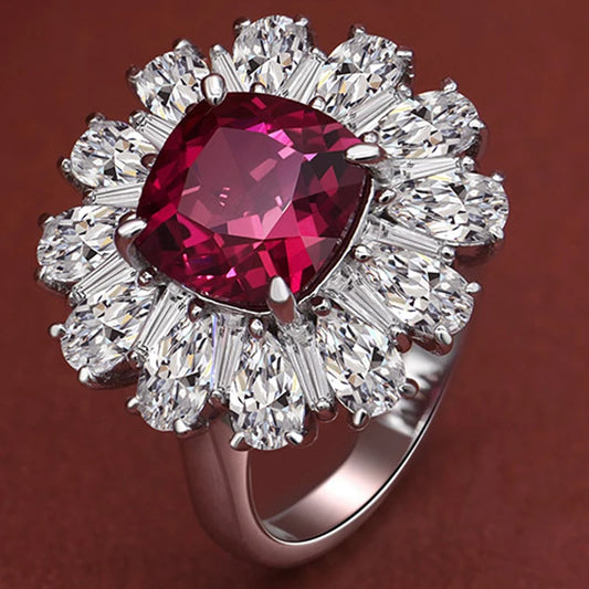 Zenat Deluxe Floral Red AAA Cubic Zirconia Gem Ring for Women