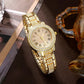 Zenat Golden Watch Ring Necklace Earrings Rhinestone Set