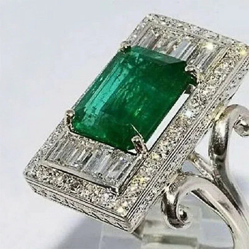 Zenat Green Oval Crystal Party Women's Ring