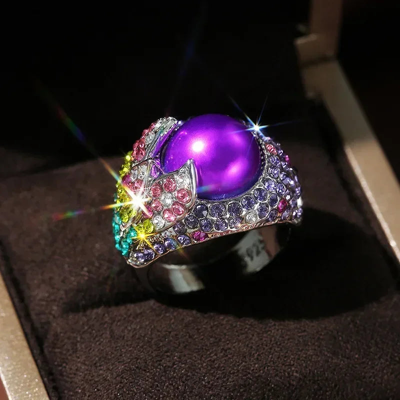 Zenat Purple Cubic Zirconia Square Crystal Ring
