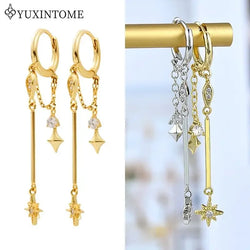 Zenat 925 Silver Star Hoop Earrings – Multi-Pendant Chain