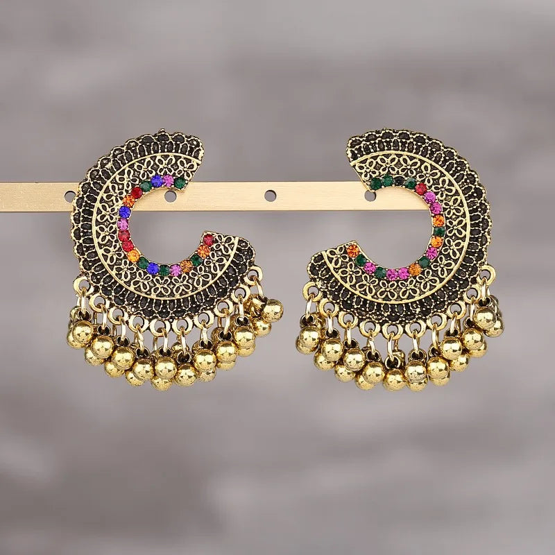 Zenat Colorful CZ Tassel Semicircle Jhumka