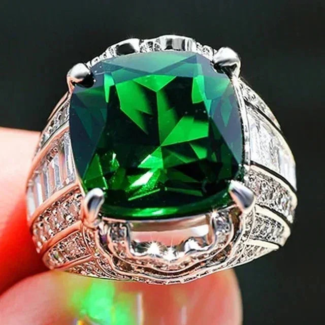 Zenat Green Oval Crystal Party Women's Ring