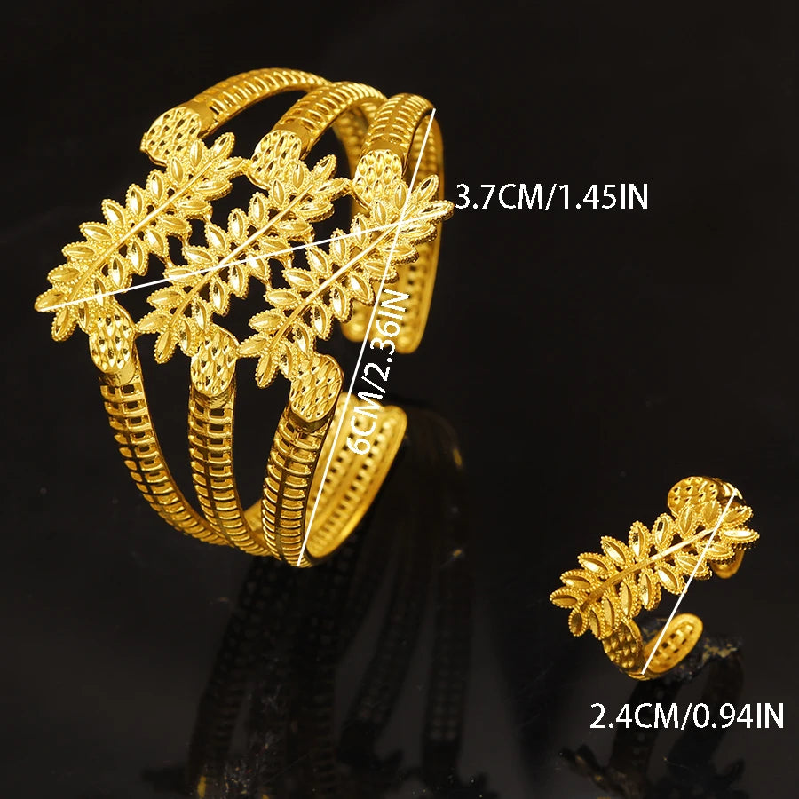 Zenat Gold-Plated Hollow Leaf Jewelry Set