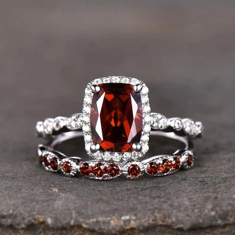 2025 New Elegant Red Corundum Ring with Extra Large Zircon Fashion Party Jewelry Flower Dove Egg Shining First