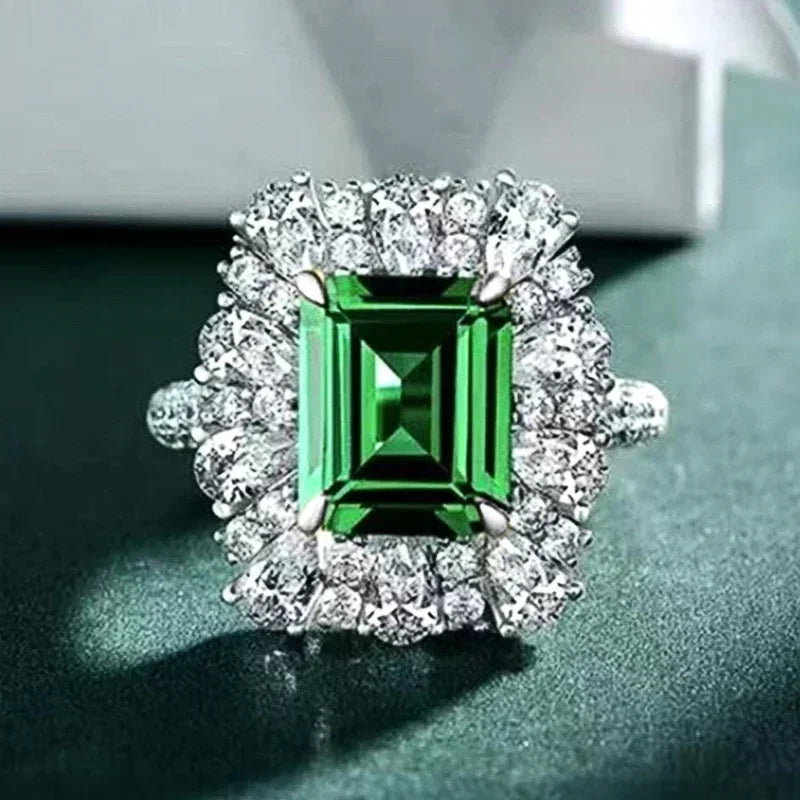 Zenat Green Oval Crystal Party Women's Ring