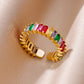 Colorful Cubic Zircon Open Ring For Women Stainless Steel Gold Color Square Rings Bohemian Romantic couple Jewelry Gifts