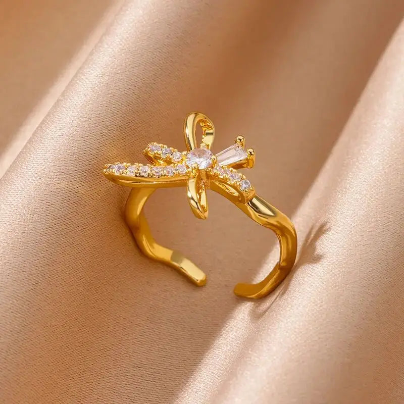 Zenat Zircon Heart Gold Adjustable Ring