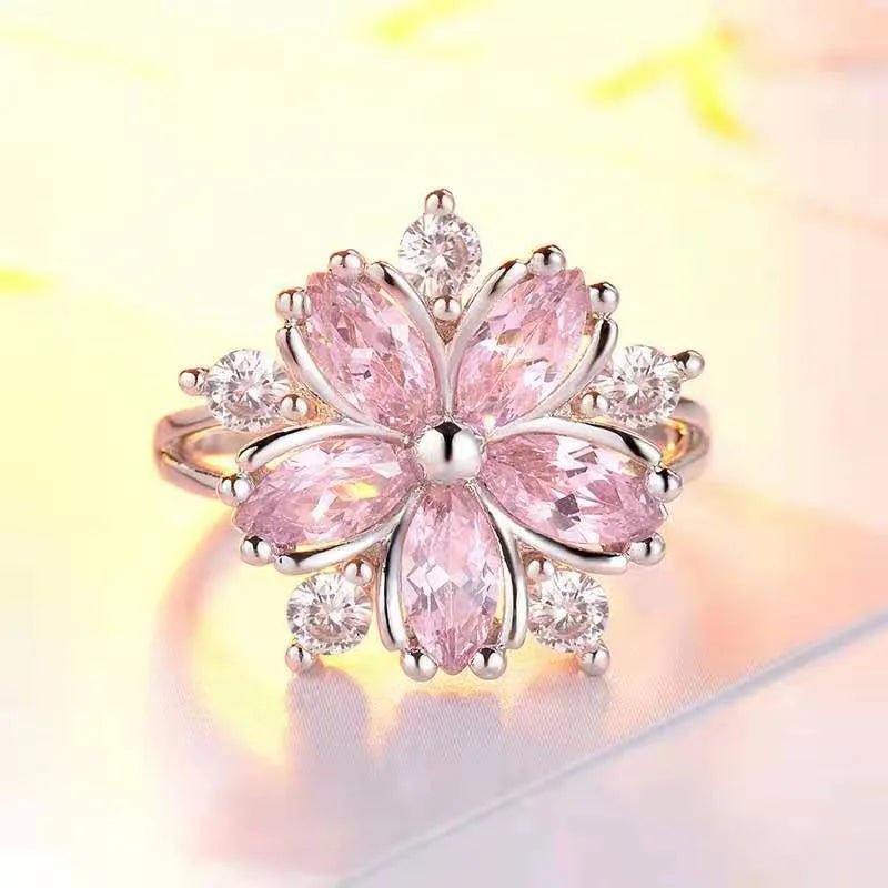 Zenat Inlaid Red Zircon Flower Ring