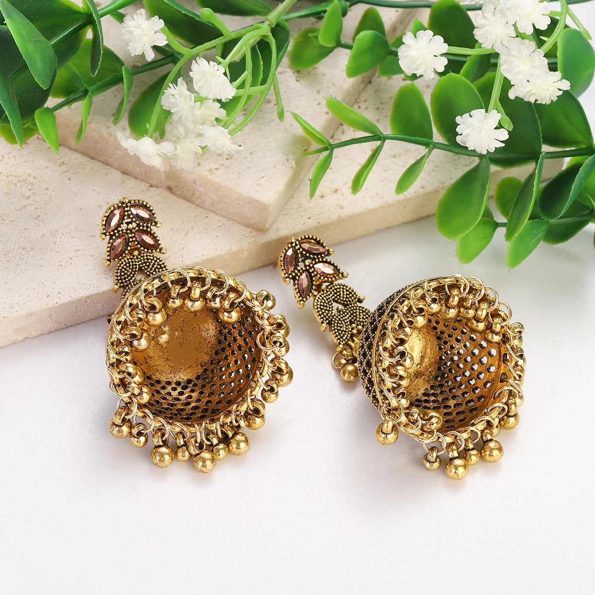 Zenat Big Gold Retro Bell Jhumka Earrings