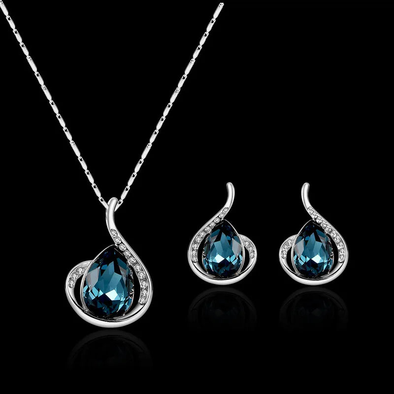 Zenat 3PC Waterdrop Rhinestone Necklace & Earrings Set