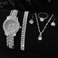 Zenat Quartz Watch Gold Luxury Ring Necklace Earring Set
