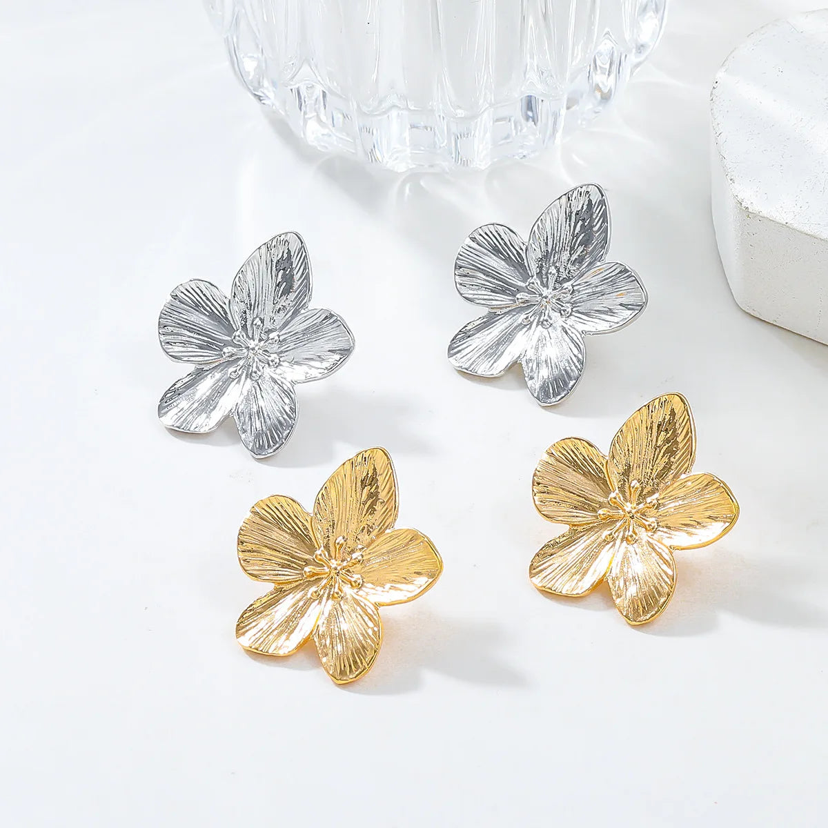Zenat 2PC Stainless Steel Flower Earrings – Trendy Party