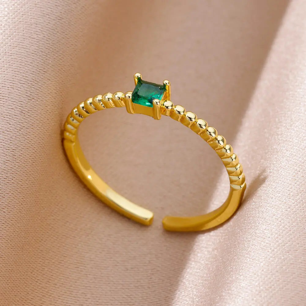 Colorful Cubic Zircon Open Ring For Women Stainless Steel Gold Color Square Rings Bohemian Romantic couple Jewelry Gifts