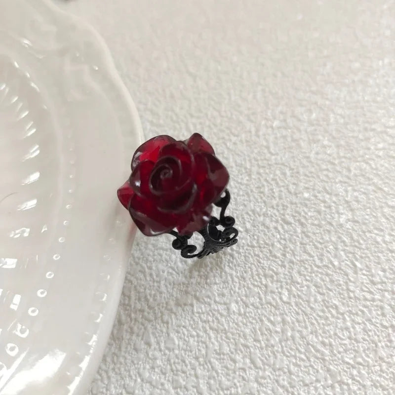 Zenat Punk Gothic Red Rose Adjustable Ring