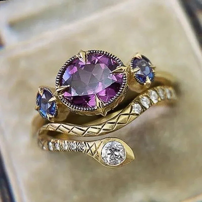 Zenat Purple Cubic Zirconia Square Crystal Ring