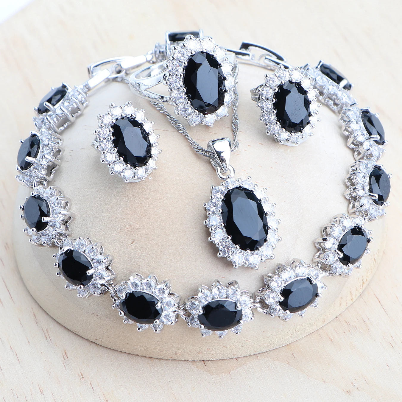 Zenat Blue Zirconia Silver 925 Women Bridal  Necklace Set