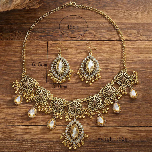 Zenat Ethnic Resin Stone Water Drop Pendant Set