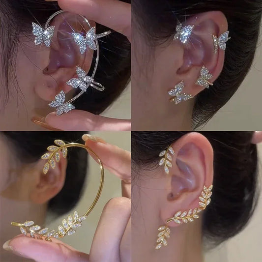 Zenat Silver Leaf Butterfly Clip Earrings – Non-Pierced Sparkle