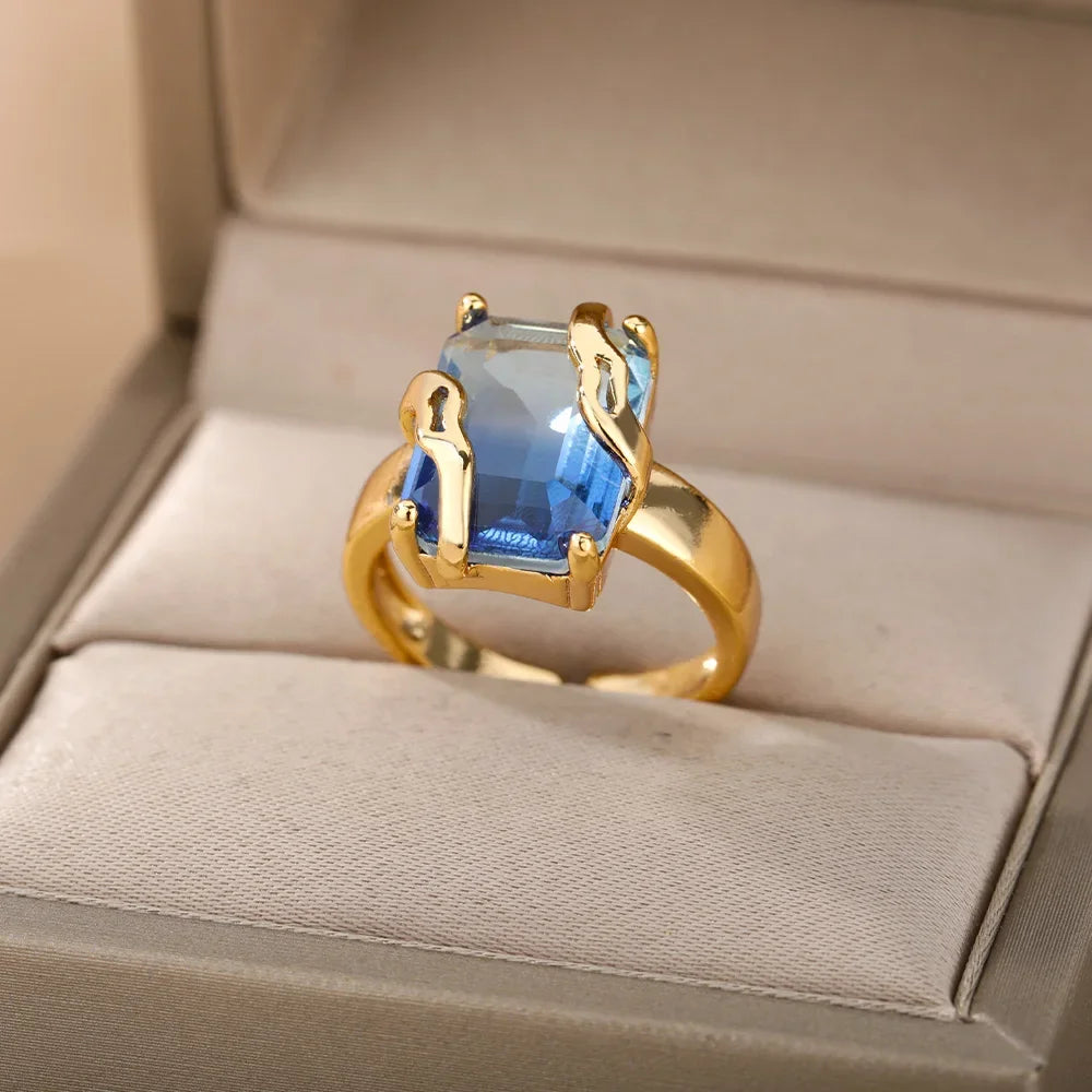 Zenat Gold Zircon Adjustable Stainless Steel Ring