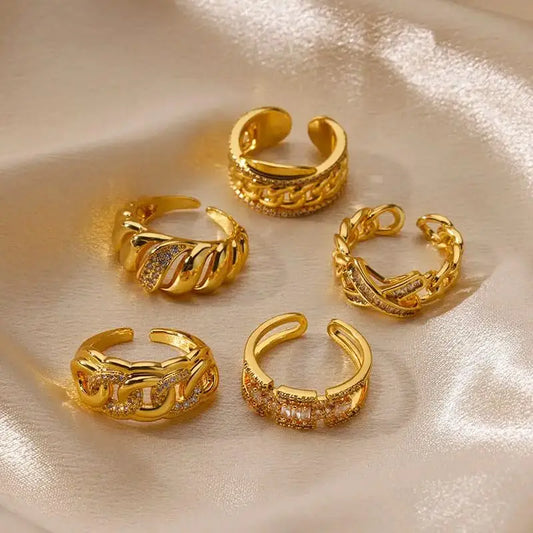 Zenat Zircon Heart Gold Adjustable Ring
