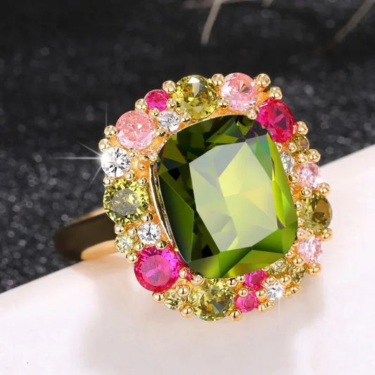 Zenat Colorful Green Cubic Zirconia Rings