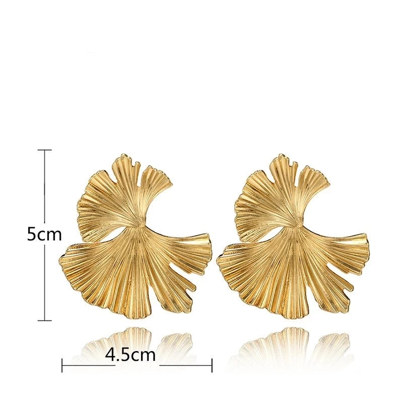 Zenat Geometric Ginkgo Leaf Drop Earrings