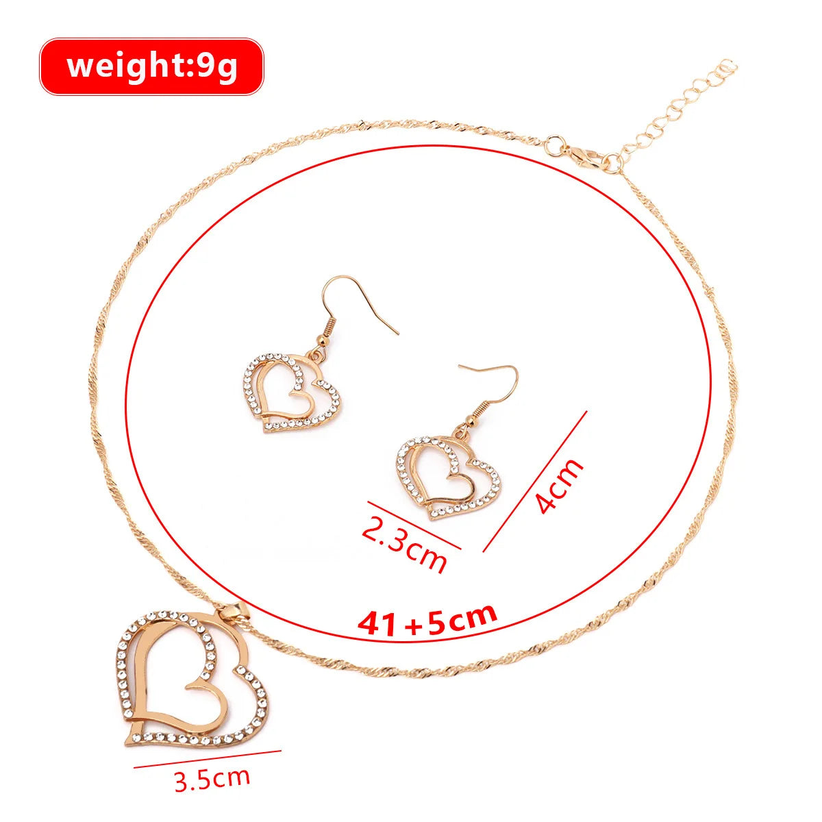 Zenat 3PC Double Heart Rhinestone Jewelry Set
