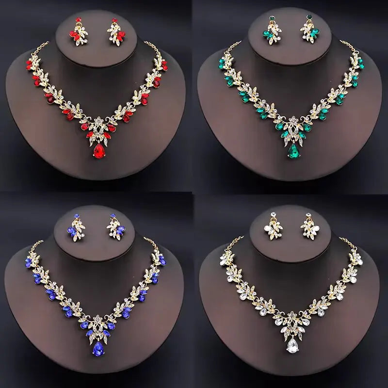 Zenat 3PC Sparkling Leaf Water Drop Jewelry Set