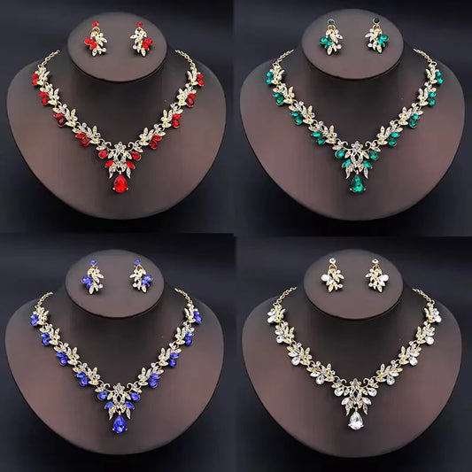 Zenat 3PC Sparkling Leaf Water Drop Jewelry Set