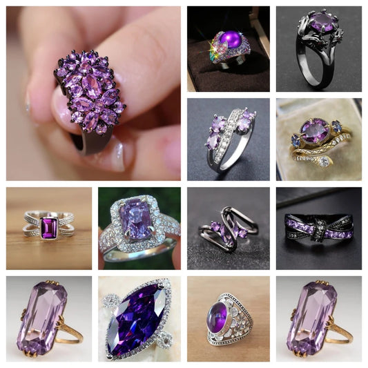 Zenat Purple Cubic Zirconia Square Crystal Ring