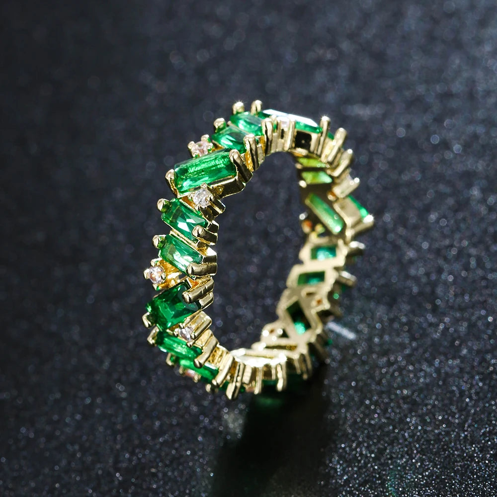 Luxury AAA CZ Green Wedding Rings for Women New Romantic Crystal Engagement Finger Ring France Party Bride Jewelry
