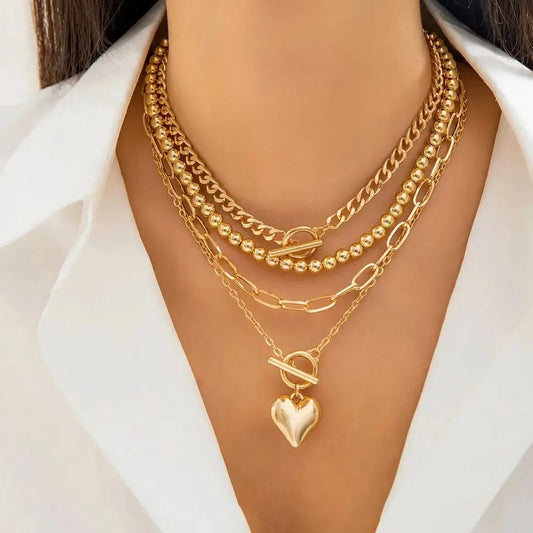 Zenat Link Chain 4Pcs/Set Gold Color Heart Pendant