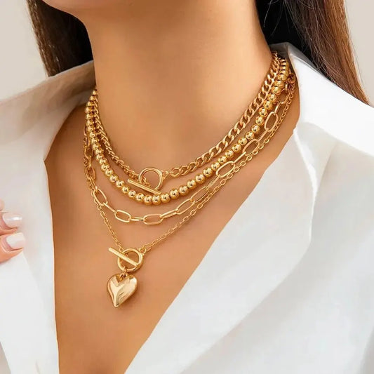 Zenat Link Chain 4Pcs/Set Gold Color Heart Pendant