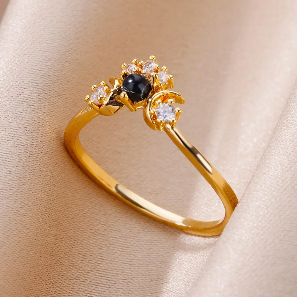 Zenat Gold Zircon Adjustable Stainless Steel Ring