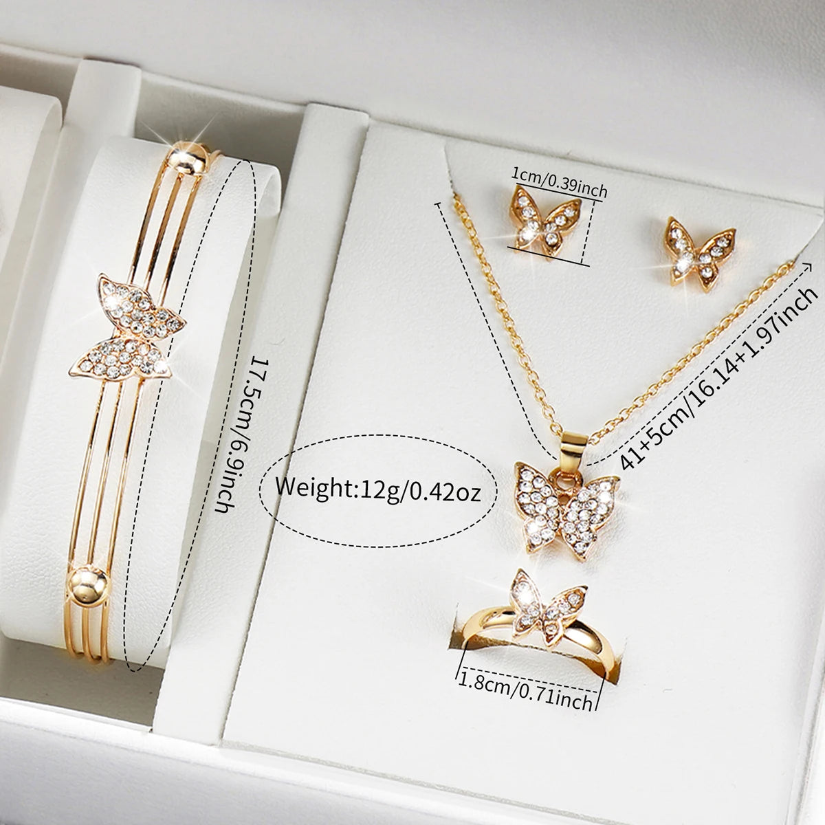 Zenat Heart Band Watch Golden Quartz Butterfly Set