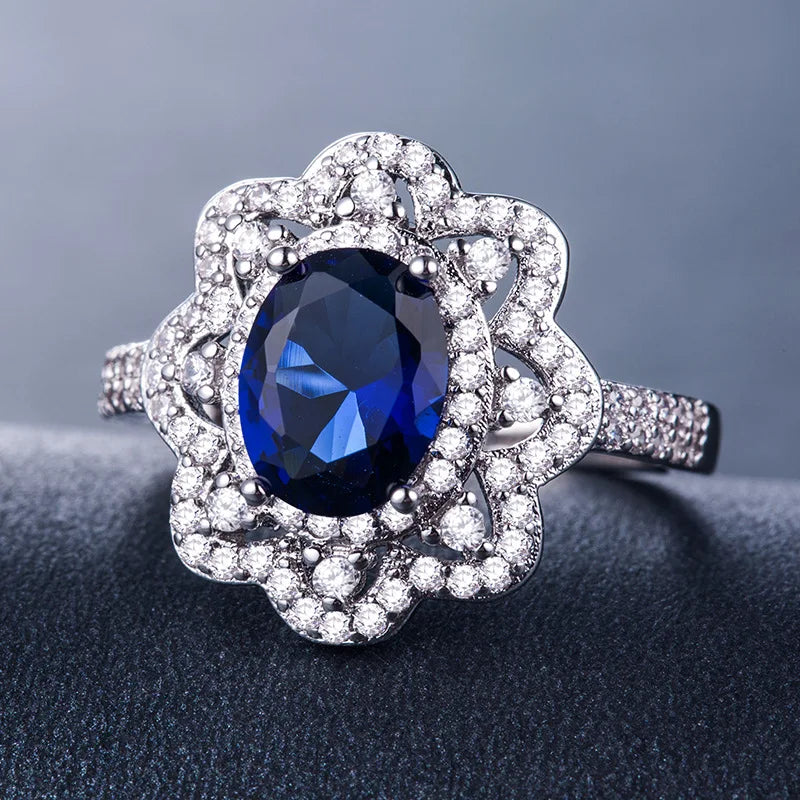 Zenat Luxury Prong Rings – Deep Blue Zircon
