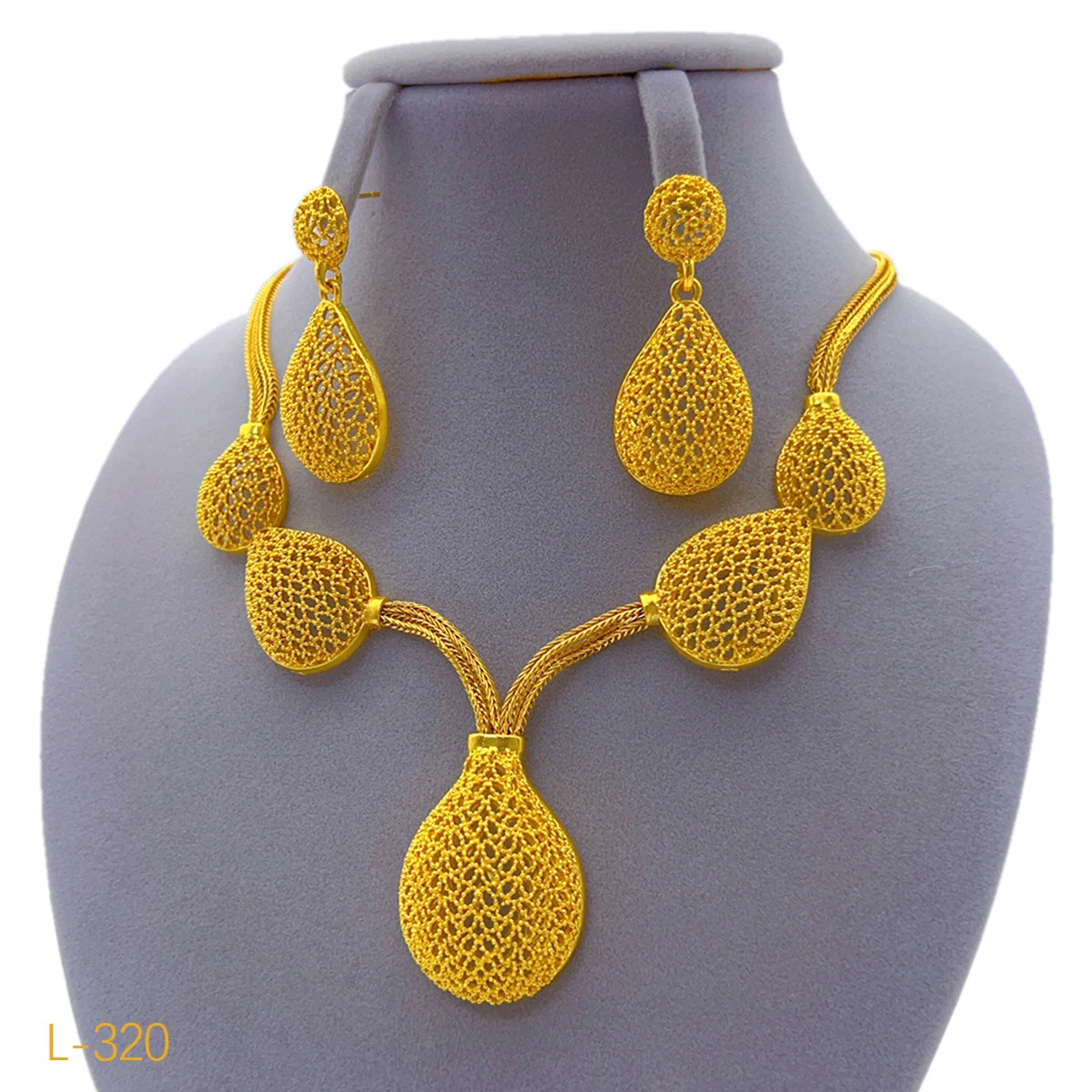 Zenat Dubai style 24K Gold Color Necklace Earring Jewelry Set For Women