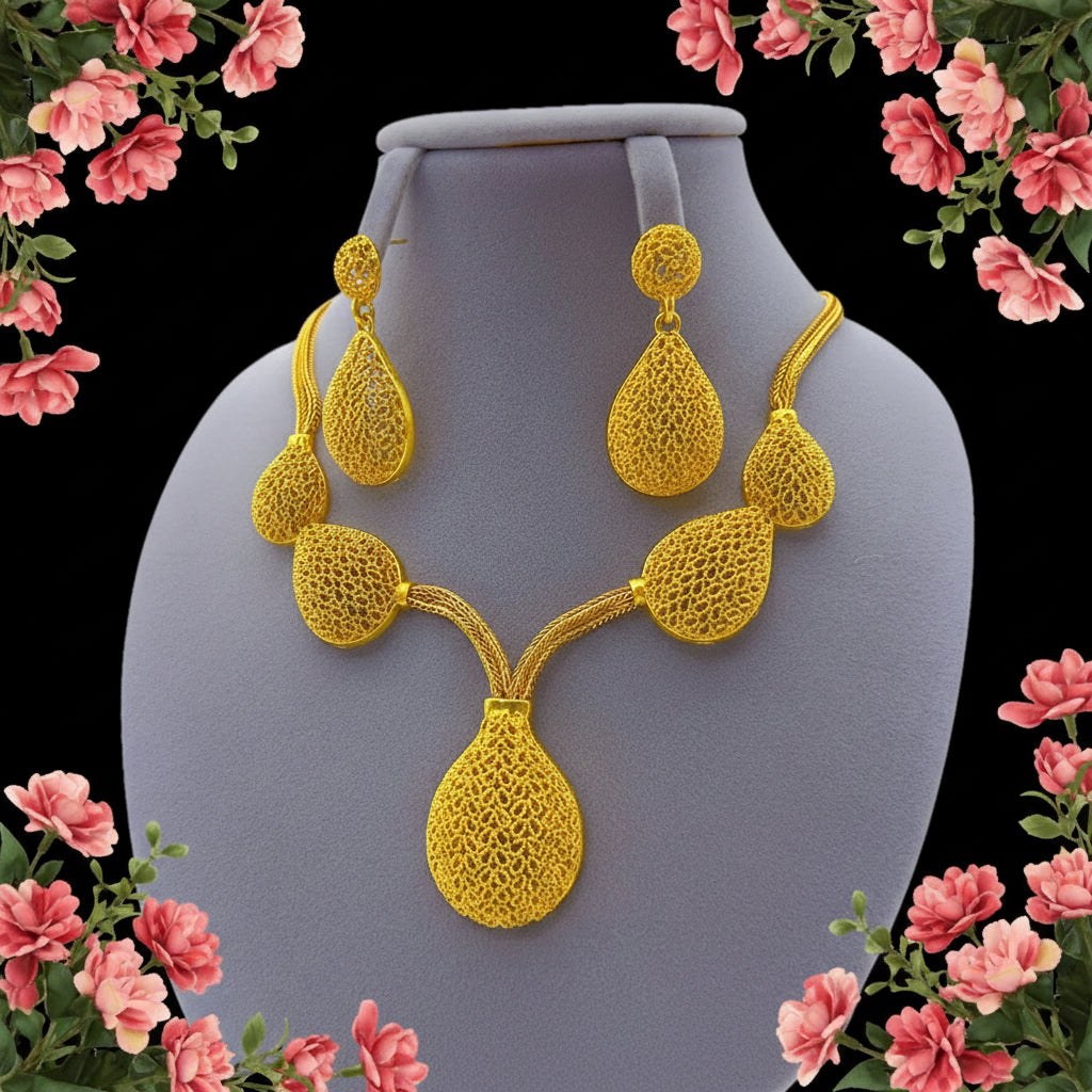 Zenat Dubai 24K Gold Color Necklace Earring Jewelry Set