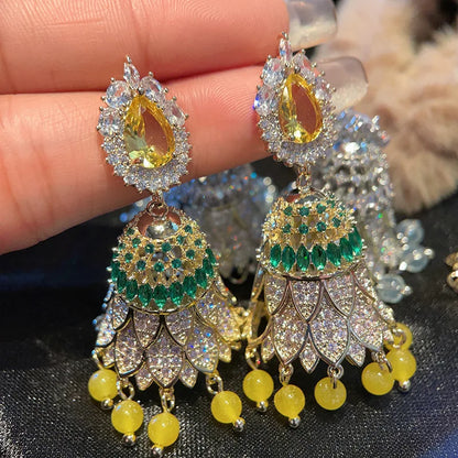 Zenat Colorful CZ Tassel Boho Jhumka Earrings