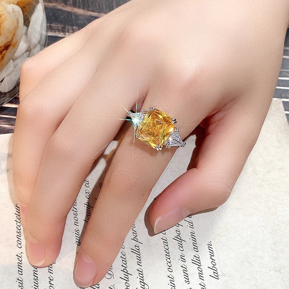 Zenat Yellow Cubic Zirconia Silver Color Ring