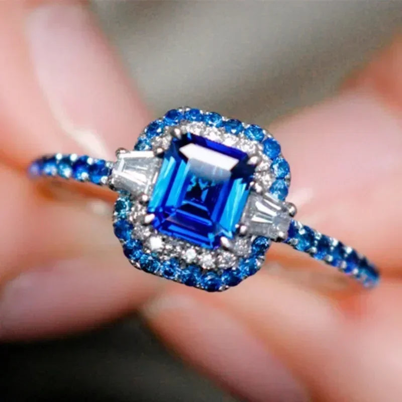 Zenat Blue Cube Zircon Elegant Ring